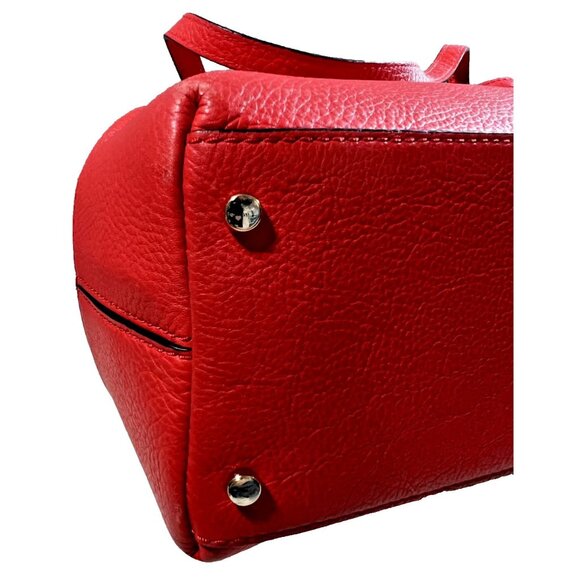 Kate Spade New York Red Pebbled Leather Tote Bag With Adjustable Bow Gold - Picture 7 of 10